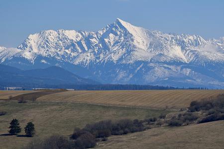 The snow-covered Kriváň peak in the High Tatras.