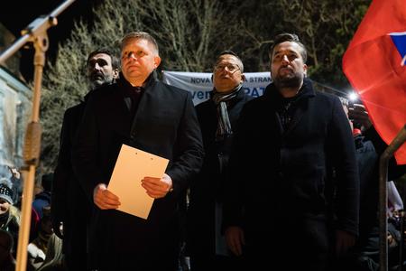 The representatives of Smer during recent protest against the Defence Cooperation Agreement with the United States.