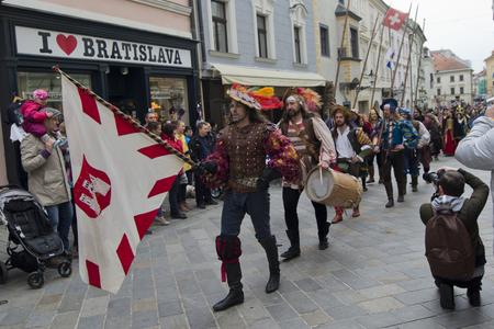 A historical march through Old Town during Bratislava City Days in 2017.