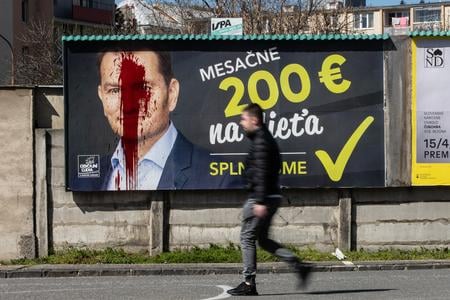 Igor Matovič's controversial "€200 per child" policy appears as a delivered promise  on a billboard in June 2023 ahead of the September elections.