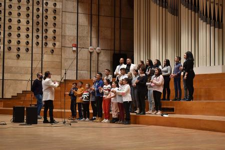 Ďevjatkakere Čhave, a Roma children's choir from Košice, during a recording session at the Slovak Public Radio building in Bratislava in December 2021.