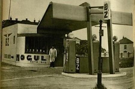 A 1943 petrol station in decline that once stood in Bratislava's Nové Mesto borough.