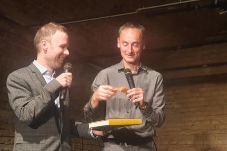Peter Janoviček, left and Juraj Šedivý launching teh book We Are Old Pressburgers.