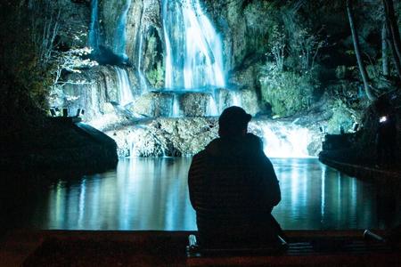 Light show at one of Slovakia's most beautiful waterfalls