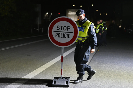 Policeman during border check. 