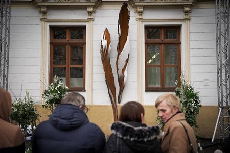 Parents of Ján Kuciak and Martina Kušnírová during the unveiling of the memorial at the SNP Square in Bratislava on the fourth anniversary of the murder. 