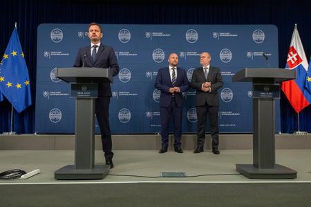 PM Eduard Heger holds a press briefing with Defence Minister Jaroslav Naď and MFA Rastislav Káčer on November 16, 2022, in the wake of a deadly blast in Poland.
