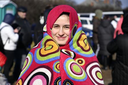 Refugees from Ukraine at the pedestrian border crossing in Veľké Slemence, March 1, 2022.