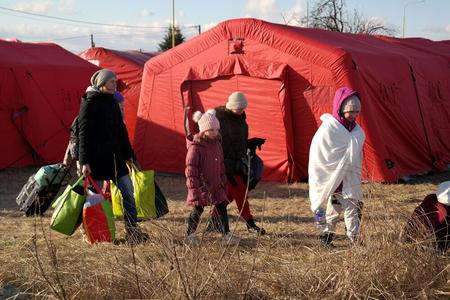 Refugees from Ukraine on the border crossing in Vyšné Nemecké.