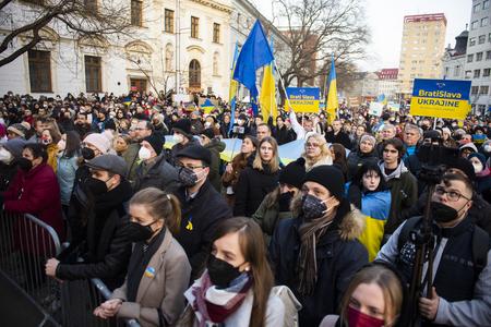 Bratislava held a protest gathering, with participants calling for peace in Ukraine.