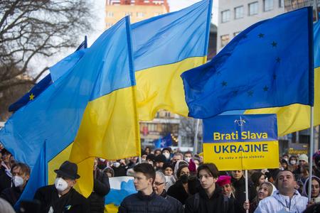 Bratislava held a protest gathering, with participants calling for peace in Ukraine.
