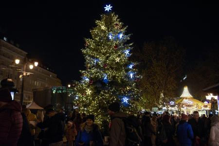 The 2022 Christmas market in Bratislava's Hviezdoslavo Square.