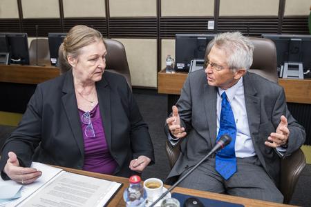 Acting Justice Minister Jana Dubovcová (l) and Interior Minister Ivan Šimko (r) during a government meeting on June 12, 2023.