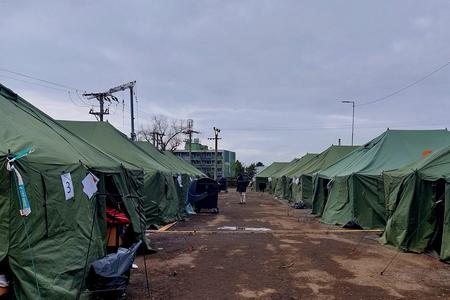 A tent town for refugees near the railway station in Kúty, Slovakia, November 23, 2022.