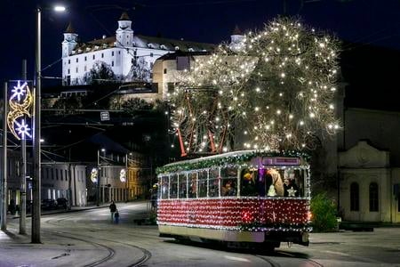 Christmas tram in Bratislava.