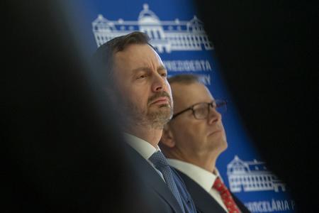 PM Eduard Heger (left) and Speaker Boris Kollár after their government was dismissed by President Zuzana Čaputová on December 16, 2022, following a failed no-confidence vote in parliament.