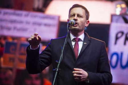 PM Eduard Heger speaking to the protest against the war in Ukraine on March 4 in Bratislava. 