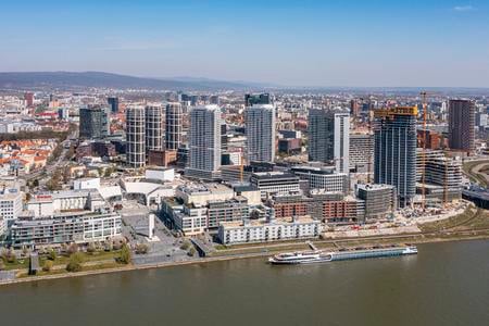A new, high-rise downtown in Bratislava has sprouted in what was previously an industrial zone.