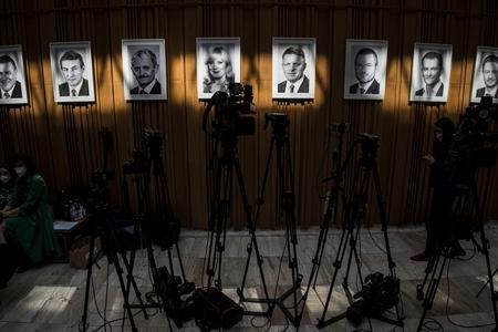 Portraits of Slovak PMs (from left to right): Vladimír Mečiar, Jozef Moravčík, Mikuláš Dzurinda, Iveta Radičová, Robert Fico, Peter Pellegrini, Igor Matovič and Eduard Heger.