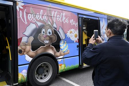 An Easter bus on April 8, 2022, in Partizánske, western Slovakia.
