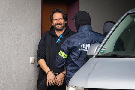 Robert Kaliňák arrives to the Specialised Criminal Court in Pezinok for questioning as the court decides on pre-trial custody for him. 
