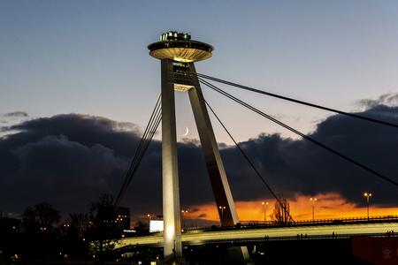 UFO resting above the Bridge of Slovak National Uprising.