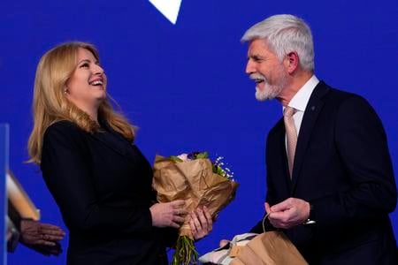 Slovak President Zuzana Čaputová and Czech president-elect Petr Pavel meet in Prague, Czech Republic, on January 28, 2023.
