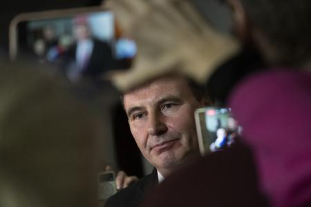 František Imrecze, ex-president of the Financial Administration, talks to the press after the court announced the final verdict in his case on February 9, 2023. 