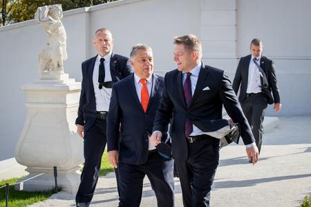 Hungarian PM Viktor Orbán (L) and the then Slovak PM Robert Fico (R) meet in Bratislava on October 13, 2017.
