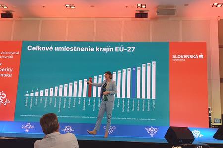 Mária Valachyová, chief economist at Slovenská Sporiteľňa, presenting the bank's index of prosperity.