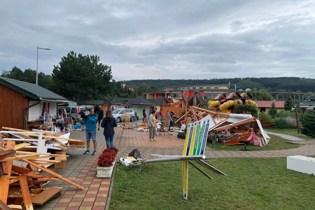 The destroyed swimming pool in the village of Podhájska.
