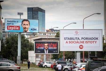 Billboards in Bratislava ahead of the September 2023 early election.