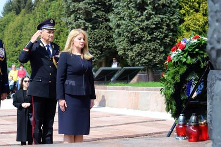 President Zuzana Čaputová commemorates May 8, the end of WWII, at a military cemetery in Zvolen, central Slovakia.
