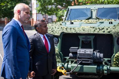 Slovakia will obtain 160 Oshkosh vehicles for $190 million from the US. They should arrive in Slovakia in 2025. Acting Defence Minister Martin Sklenár and US Ambassador Gautam Rana after signing a deal in Bratislava on July 20, 2023. 