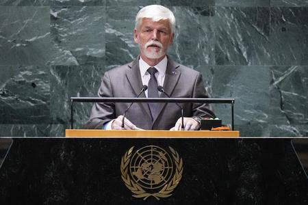Czechia's President Petr Pavel addresses the 78th session of the United Nations General Assembly, Tuesday, Sept. 19, 2023, at U.N. headquarters. 