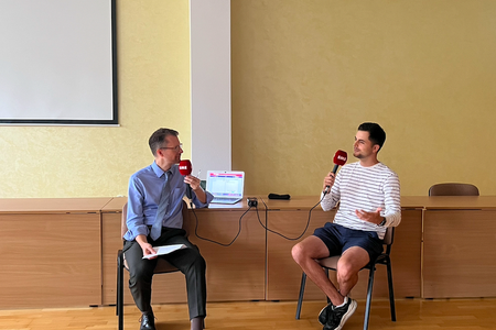 James Thomson and Doke at Spectator College discussion.