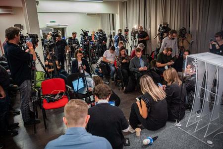 Journalists at the Smer headquarters in Bratislava
