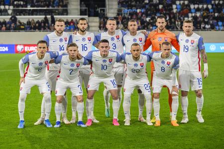 The Slovak national football team before the match in Luxembourg.