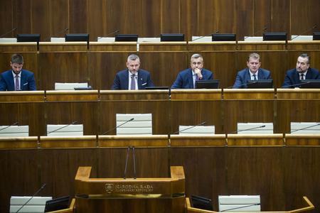 Speaker Peter Pellegrini (second from left) and his deputy speakers: Michal Šimečka (first from left), Andrej Danko (centre), Peter Žiga (second from right) and Ľuboš Blaha.