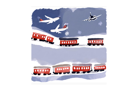 Train travel produces 80 percent less carbon dioxide emissions per person per kilometre than air travel. 