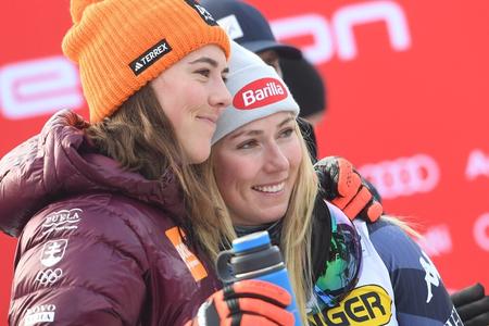 Petra Vlhová a Mikaela Shiffrinová na pretekoch v Kranjskej Gore v minulej sezóne.