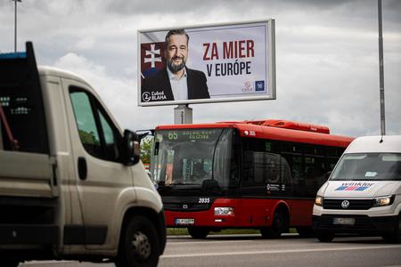 Russia-friendly MEP Ľuboš Blaha (Smer) pictured on a billboard in Bratislava ahead of the EP elections held in June 2024.