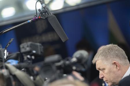 Slovak Prime Minister Robert Fico during a press briefing at an informal EU summit in Budapest, Hungary, on November 8, 2024.