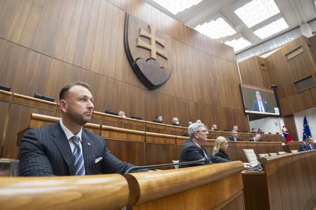 Interior Minister and Hlas party leader Matúš Šutaj Eštok in parliament on November 26, 2024.