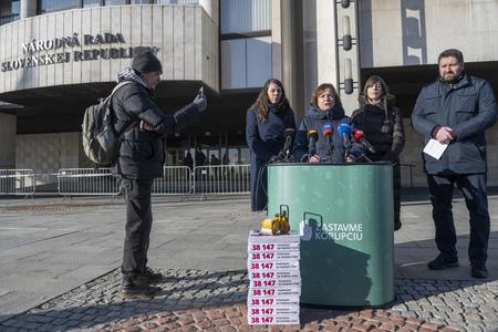 Representatives of NGOs handed a public appeal to the Speaker of Parliament, Peter Pellegrini, calling for an end to the erosion of the rule of law, along with 38,147 signatures from Slovak citizens, on January 10, 2024 in Bratislava.