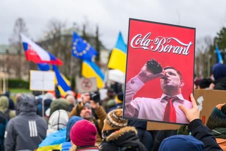 A protest against Prime Minister Robert Fico’s December visit to Moscow, held at Bratislava’s Freedom Square on Monday, 23 December, 2024.