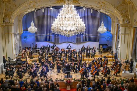 The Slovak Philharmonic plays the new version of the national anthem during a concert in Reduta, Bratislava, on January 1, 2024.