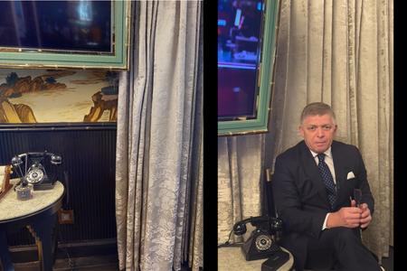 The Grand Opera Madam Butterfly Suite at the five-star Capella Hanoi hotel in Vietnam (left) and Prime Minister Fico (right) in the same suite, from where he posted a video on social media on January 2. Fico had not appeared in public for weeks and tried to conceal his location in his videos. However, details such as a phone, curtains, and a framed television gave him away.