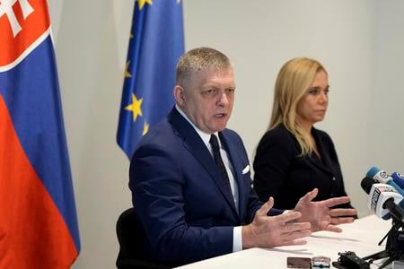 Robert Fico speaks during a press conference at the Slovak Representation in Brussels on Jan. 9, 2025.