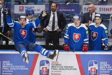 Marko Daňo sitting on the board and celebrating a goal, Marián Studenič to the right, next to him Róbert Lantoši. Marián Studenič currently plays for Färjestad Bollklubb in Sweden and is among the best players in the league.